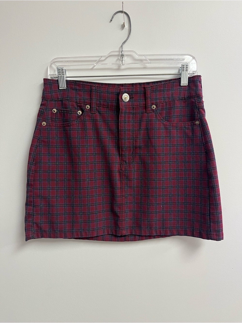 Vintage American Eagle Red Plaid Mini Skirt